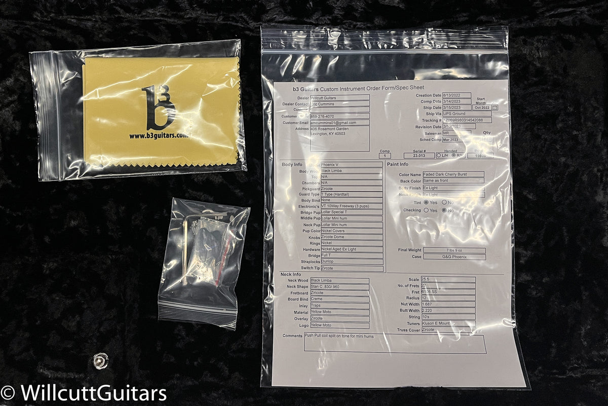 B3 Gene Baker Phoenix V Black Limba Faded Dark Cherry Burst (013)