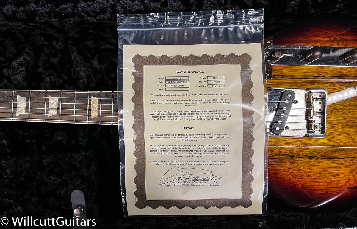 B3 Gene Baker Phoenix V Black Limba Faded Dark Cherry Burst (013)