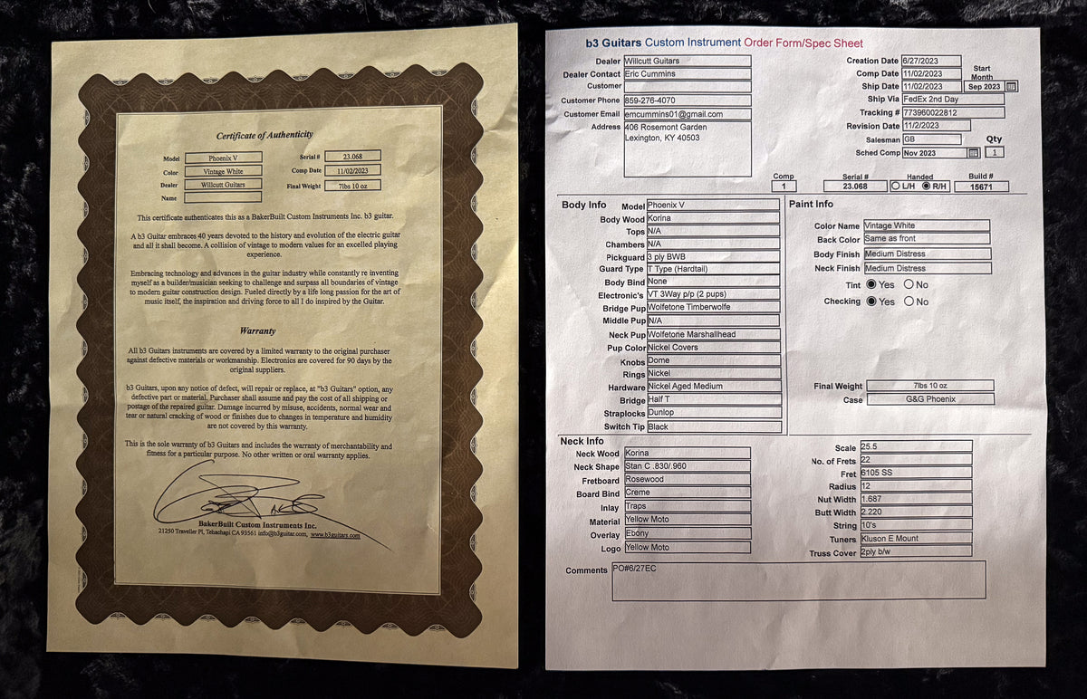 2023 B3 Gene Baker Phoenix V Distressed Korina