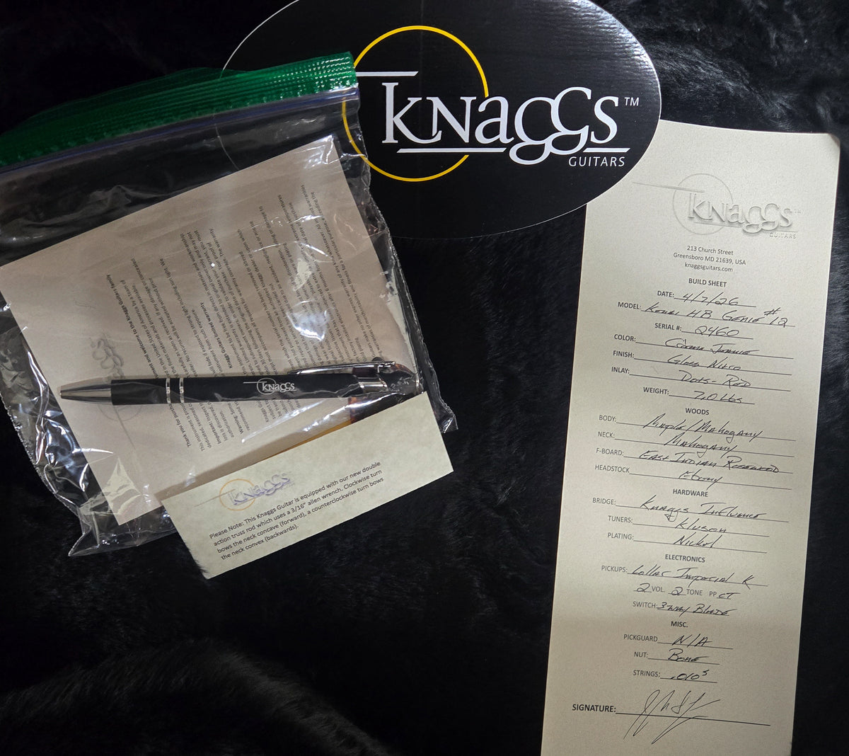 Knaggs Influence Kenai Hollowbody Genie Creme w/Blue Maple Binding (460)