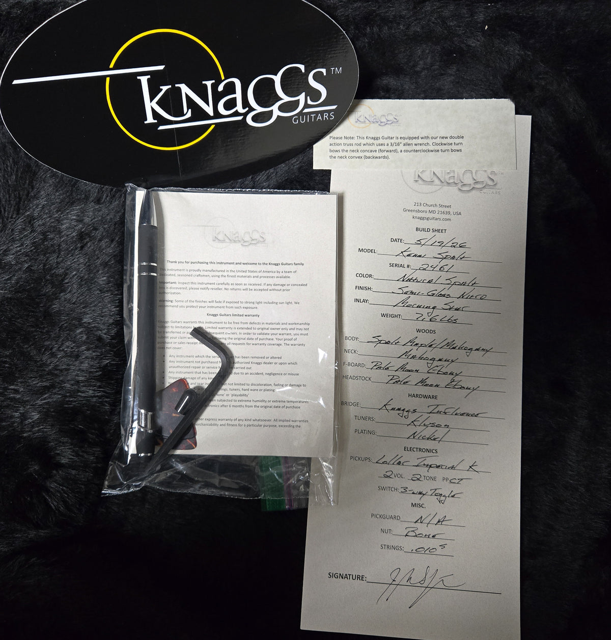 Knaggs Influence Kenai Natural Spalted Maple Pale Moon Ebony (461)