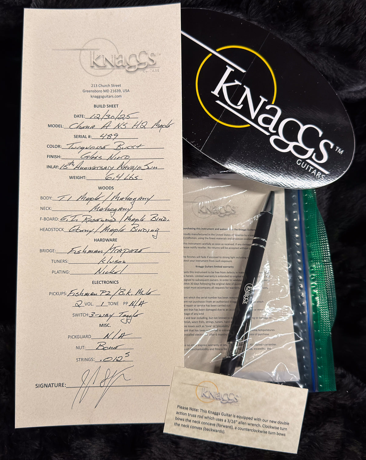 Knaggs Influence Chena A H2 TurquoiseBurst w/T1 Maple Top, Najavo Sun Package (489)