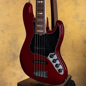 2012 Fender American Deluxe Jazz Bass V Wine Transparent