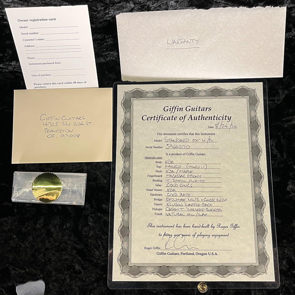 Giffin Standard Extra Hollow-body Koa Body &amp; Neck/Mango top (270)