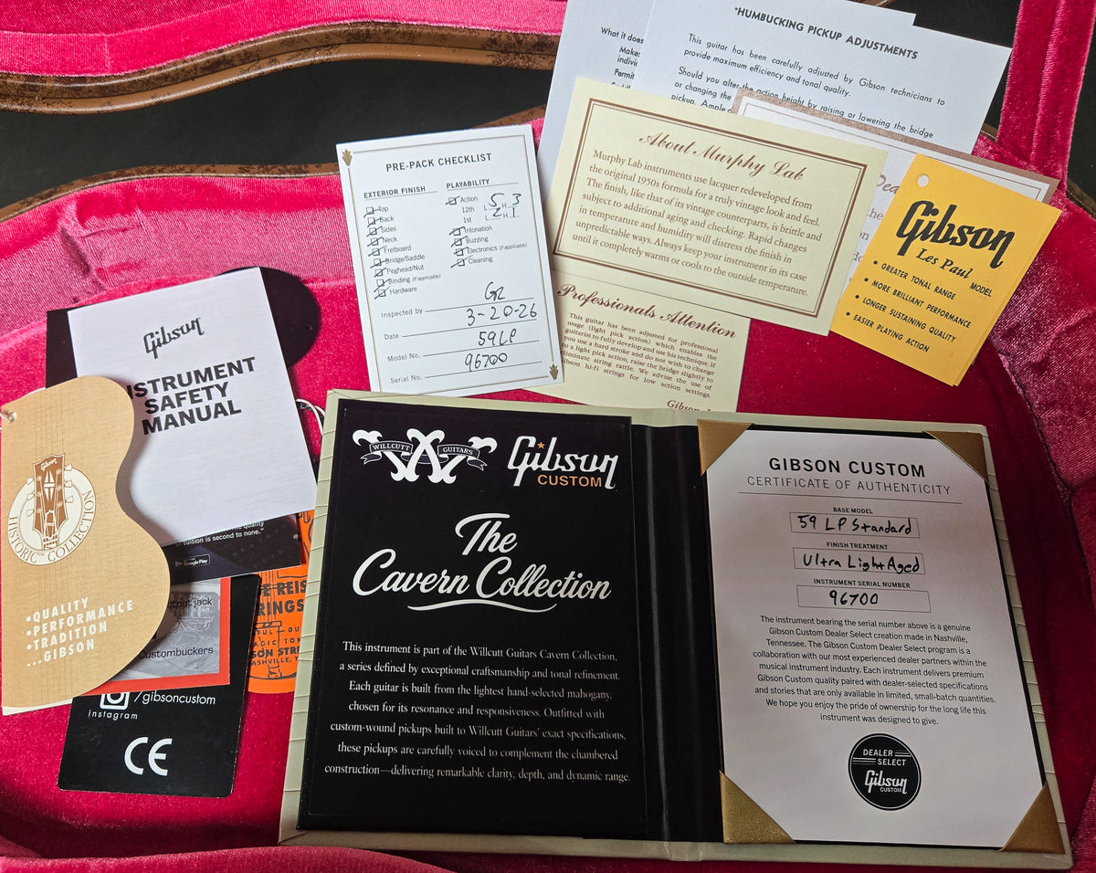 Gibson Custom Shop Willcutt Cavern Collection 1959 Les Paul Standard Murphy Lab Ultra Light Aged Green Lemon Fade Chambered (700)