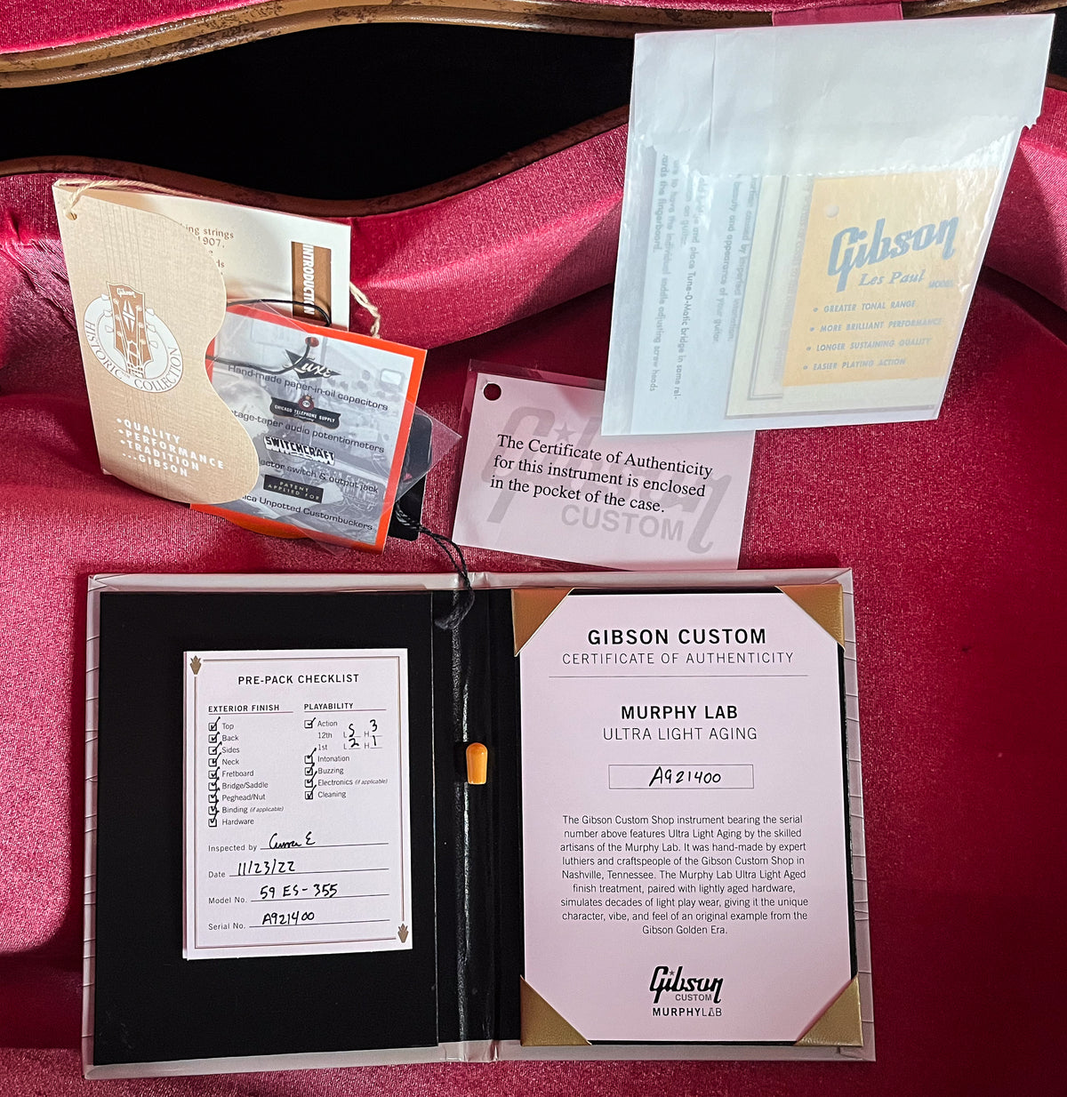 Gibson Custom Shop 1959 ES-355 Reissue Stop Bar Murphy Lab Ultra Light Aged Ebony