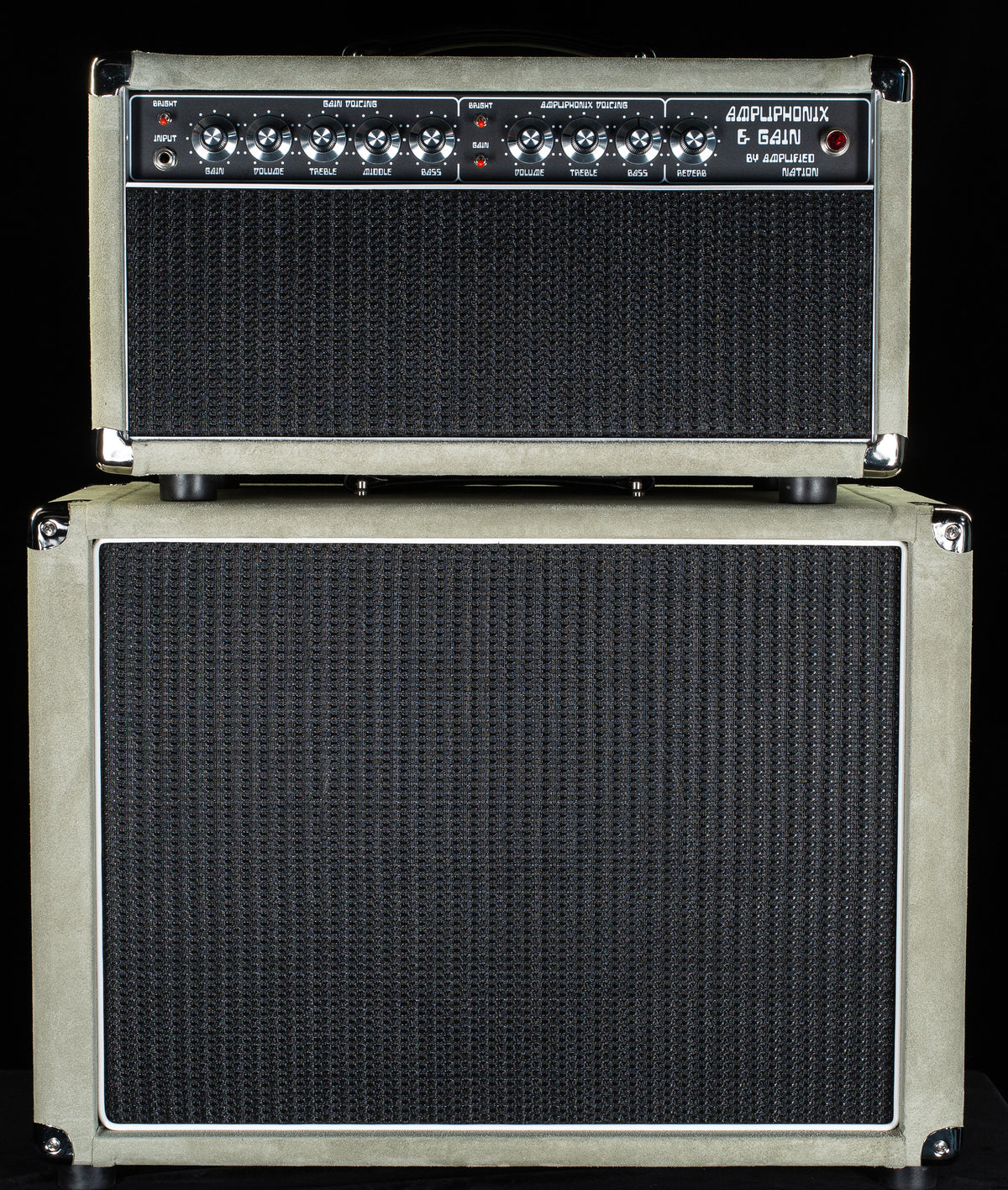 Amplified Nation Ampliphonix &amp; Gain Head 50W EL34 Sage Suede / Black Cloth Grille (276)