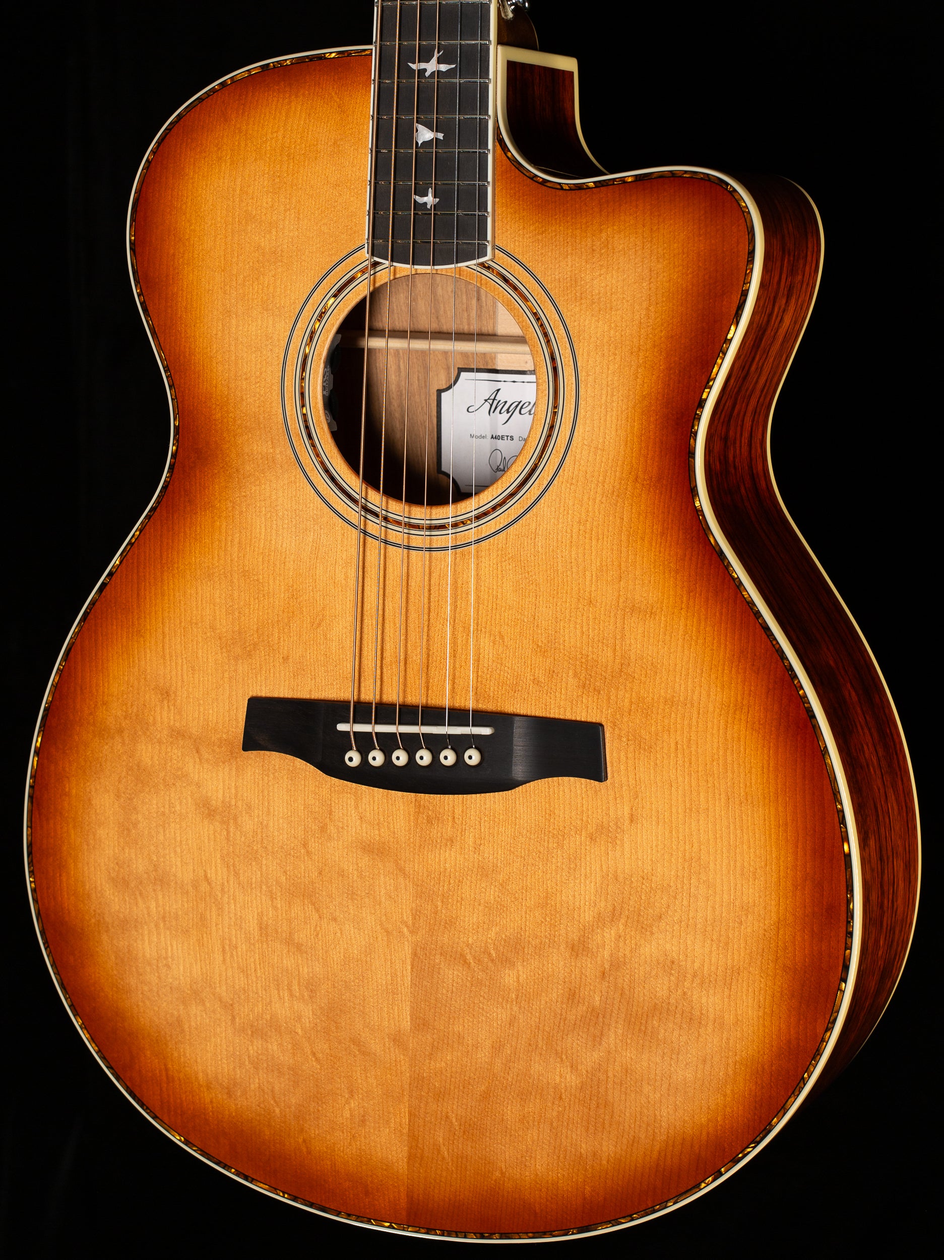 prs se a40e tobacco burst Angelus Sunburst Acoustic Guitar #475 using an undersaddle pickup and discreet soundhole PRS SE Angelus A40E (Sonitone)