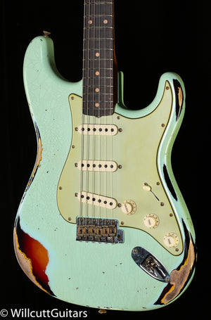 Fender Custom Shop 1962 Stratocaster Heavy Relic Faded Aged Surf Green over 3-Color Sunburst (854)