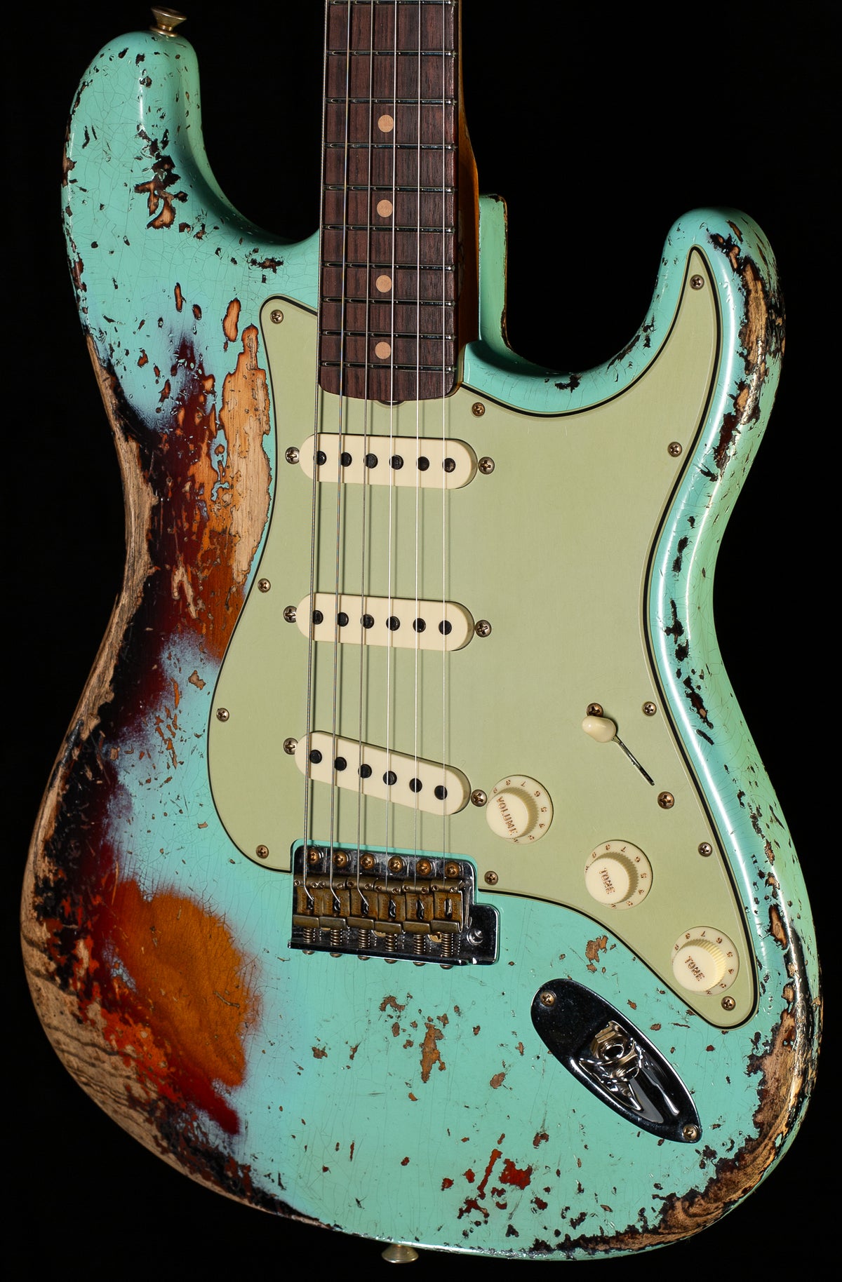 Fender Custom Shop 1963 Stratocaster Super Heavy Relic Super Faded Aged Surf Green over 3-Color Sunburst (487)