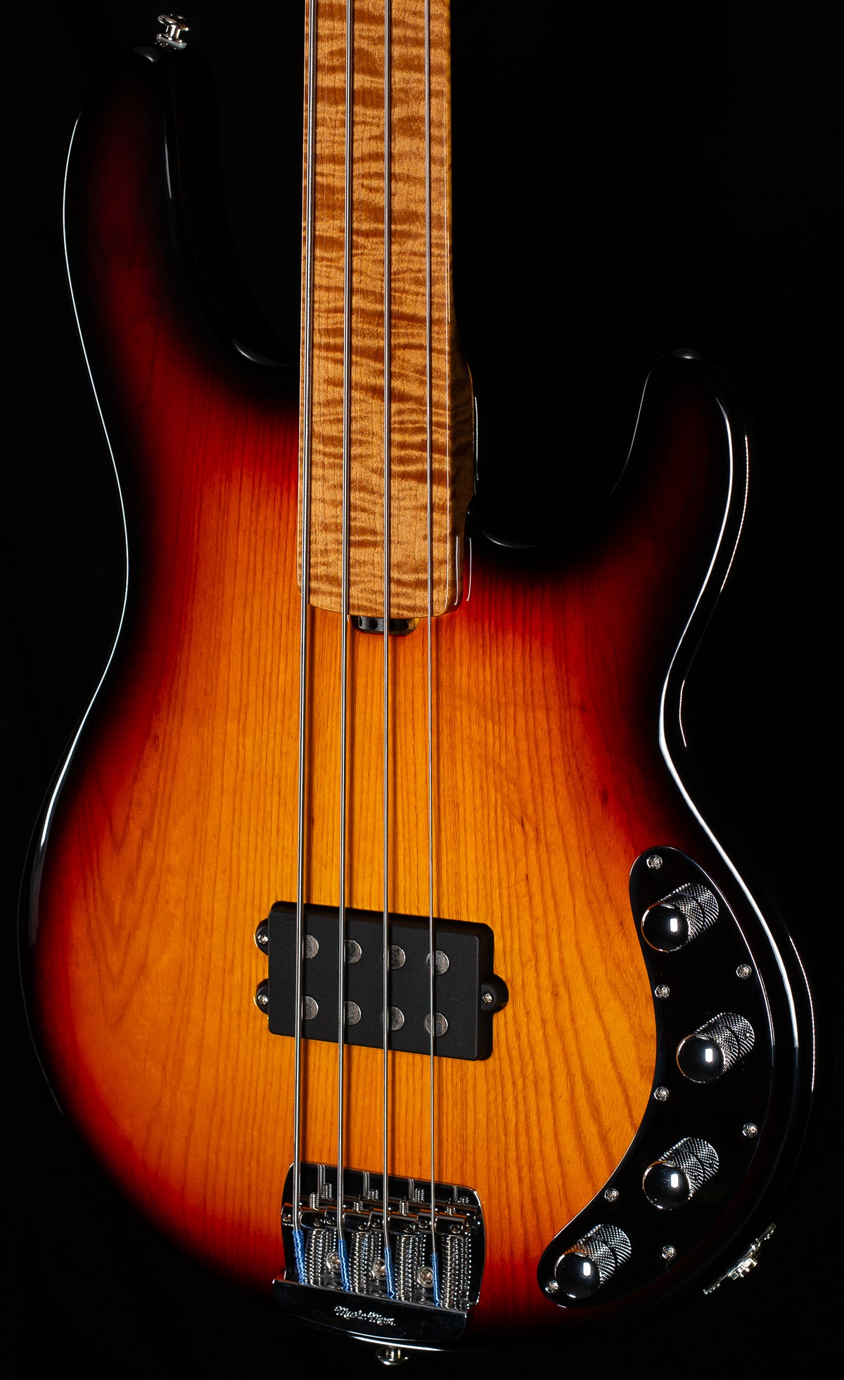 Ernie Ball Music Man BFR StingRay Fretless Figured Roasted Neck Vintage Sierra Burst