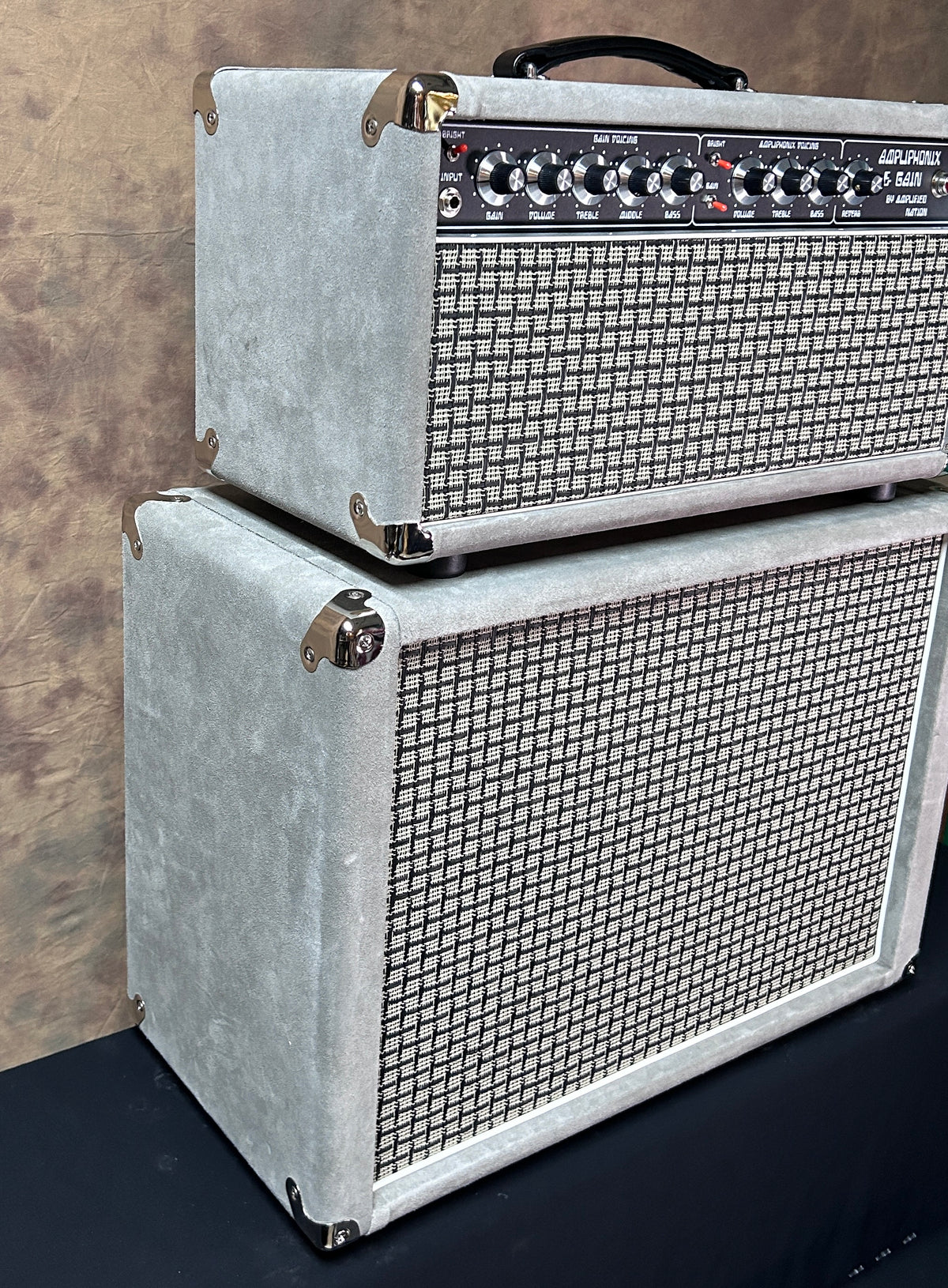Amplified Nation Ampliphonix and Gain Head and 1x12 Cab Silver Suede