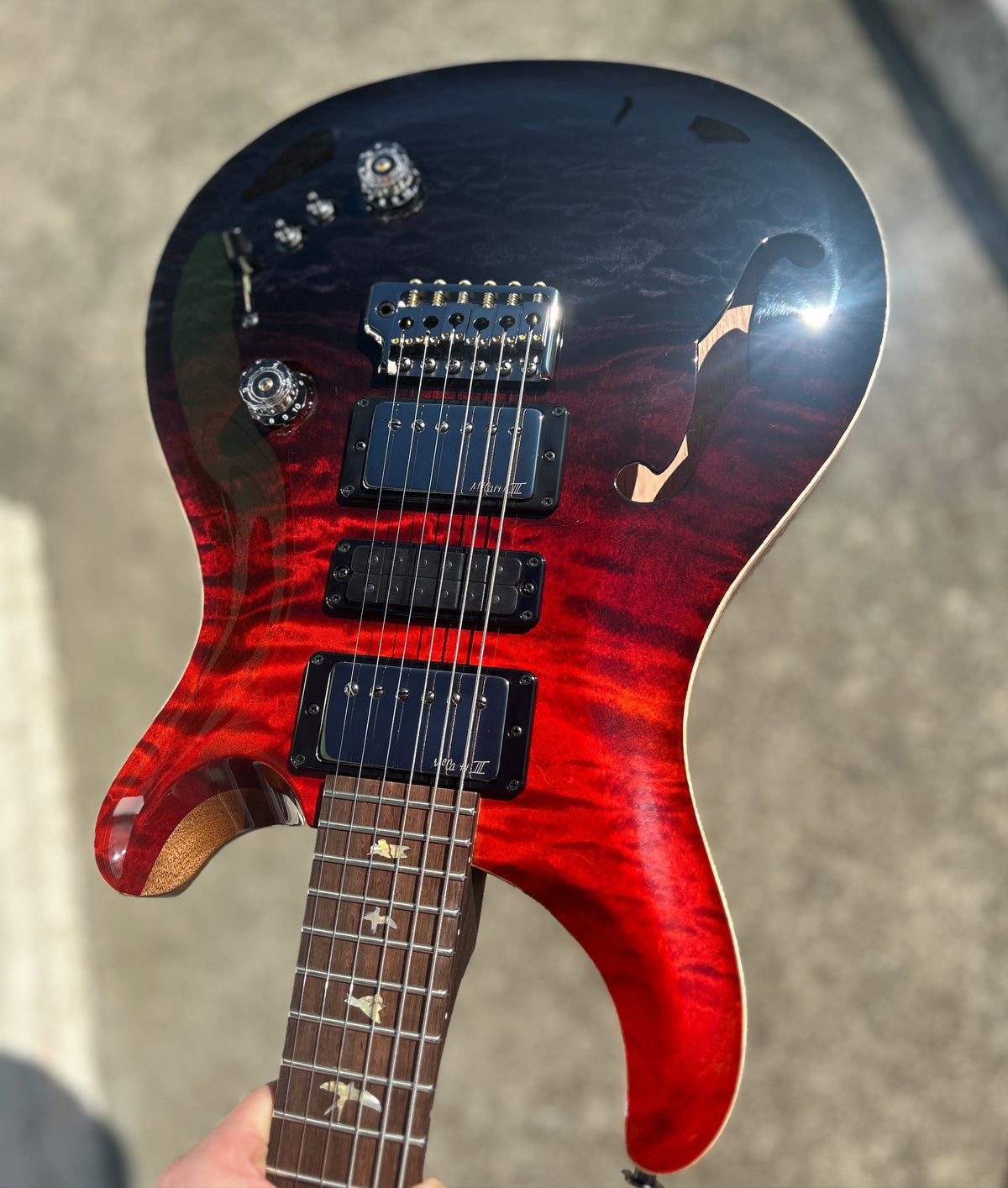 PRS Wood Library Willcutt Exclusive Special Semi-Hollow Brazilian Quilt 10 Top Fire Red to Gray Black Fade (517)