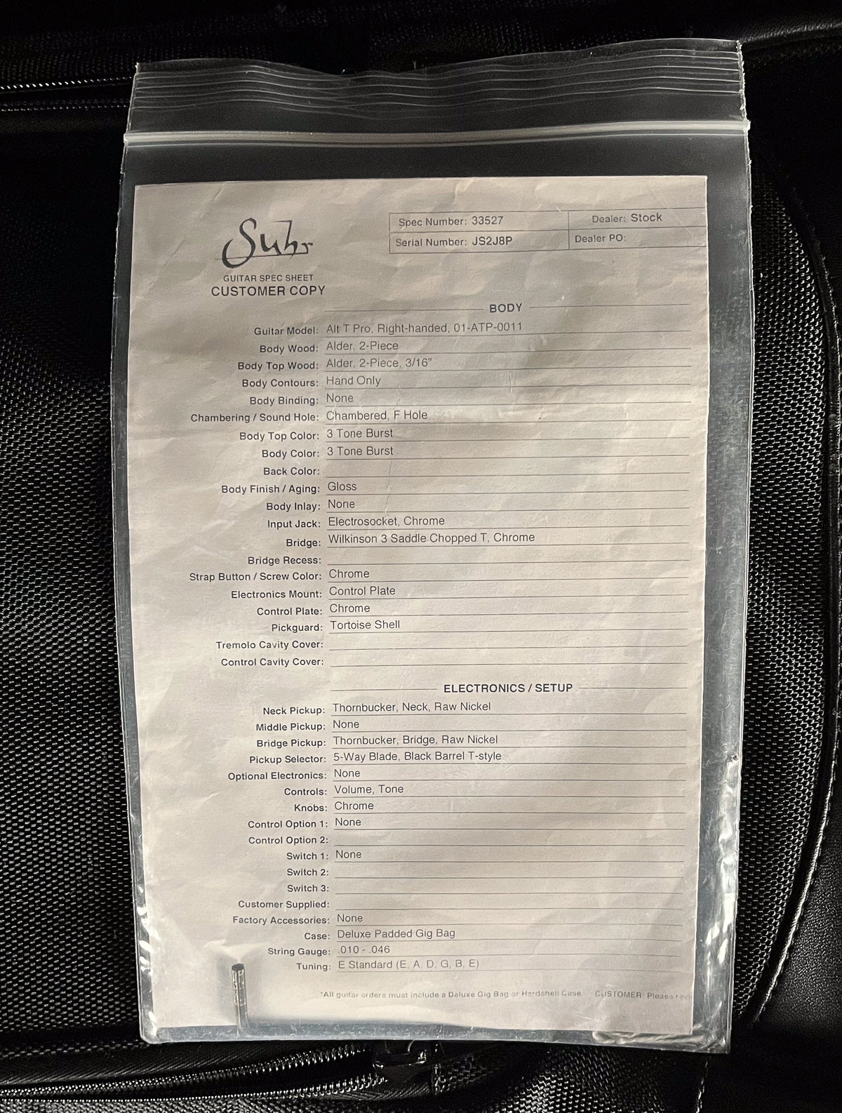 2017 Suhr Alt T Pro 3 Tone Burst