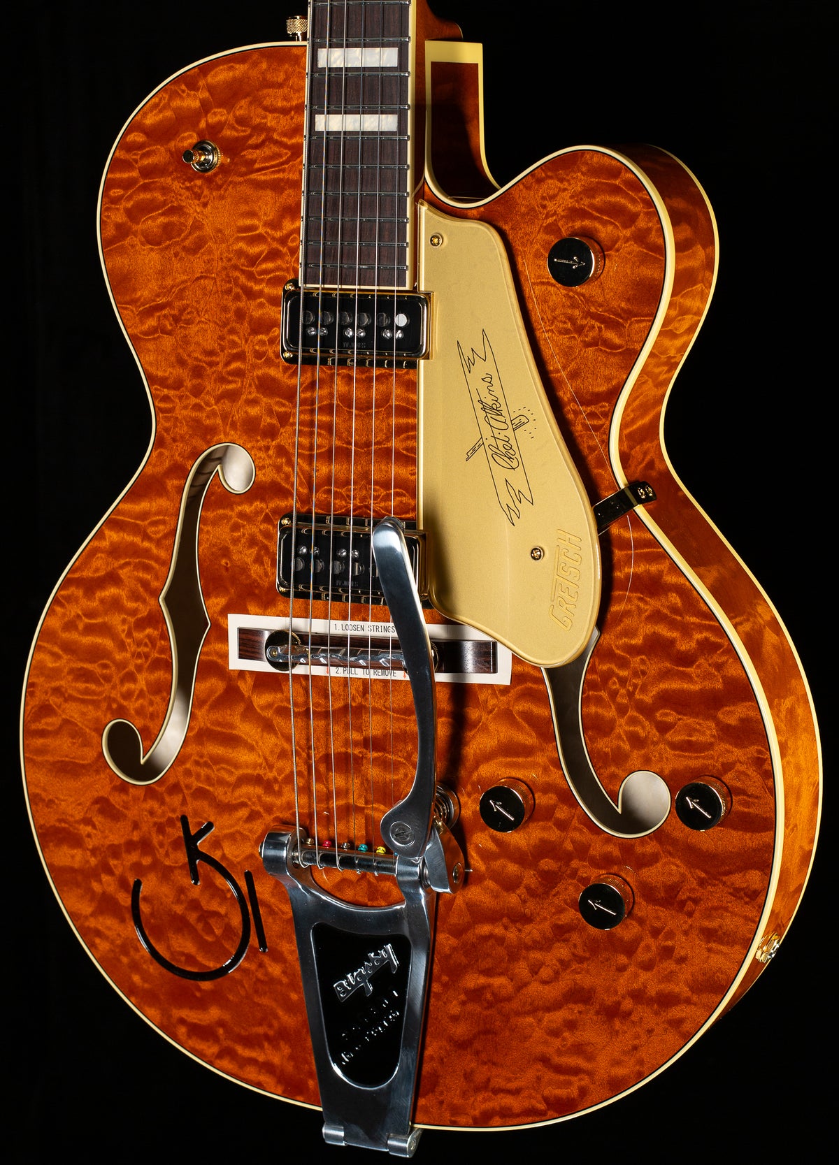Gretsch G6120TGQM-56 Limited Edition Quilt Classic Chet Atkins Hollow Body with Bigsby Roundup Orange Stain Lacquer (084)