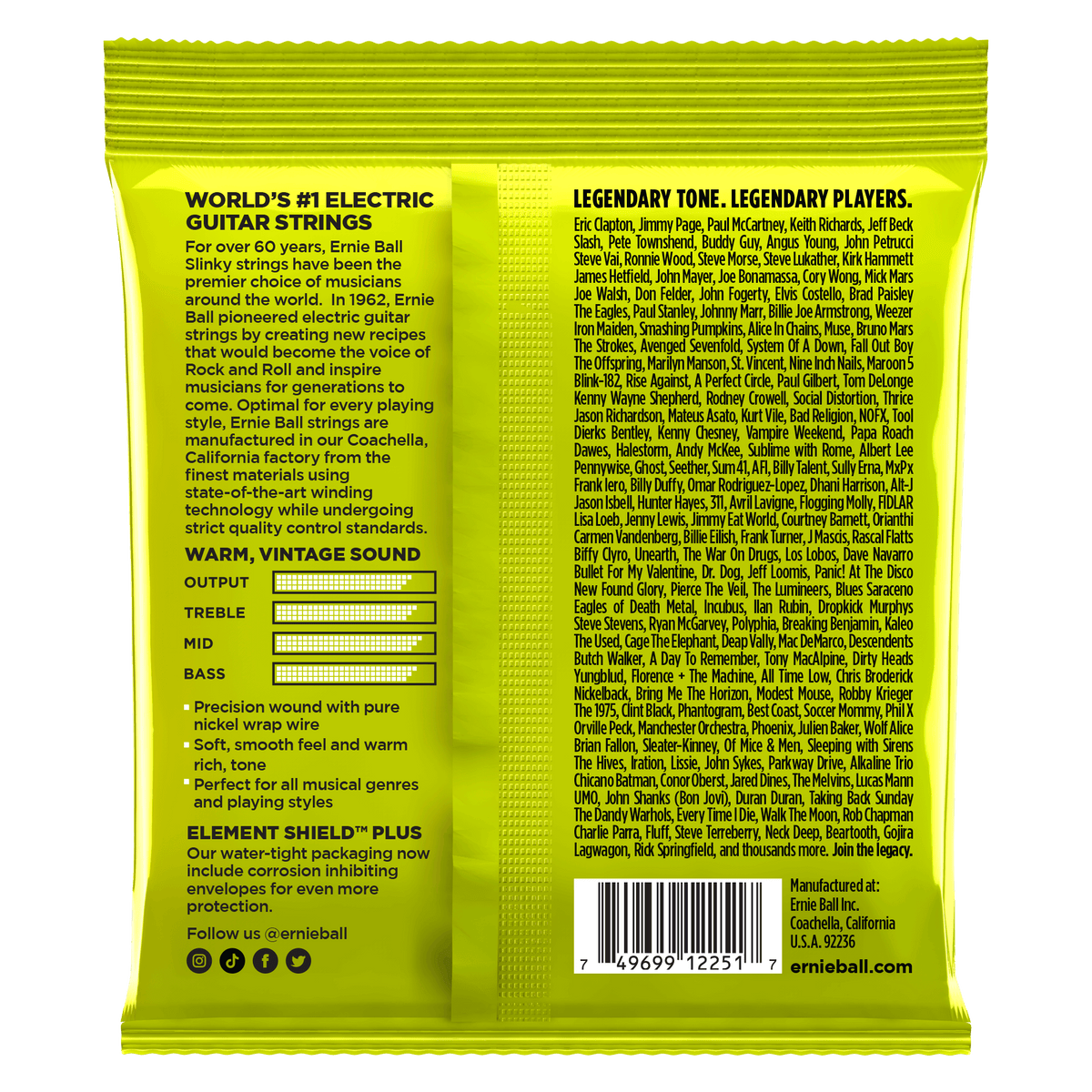 Ernie Ball Regular Slinky Classic Rock n Roll Pure Nickel Wrap Electric Guitar Strings - 10-46 Gauge