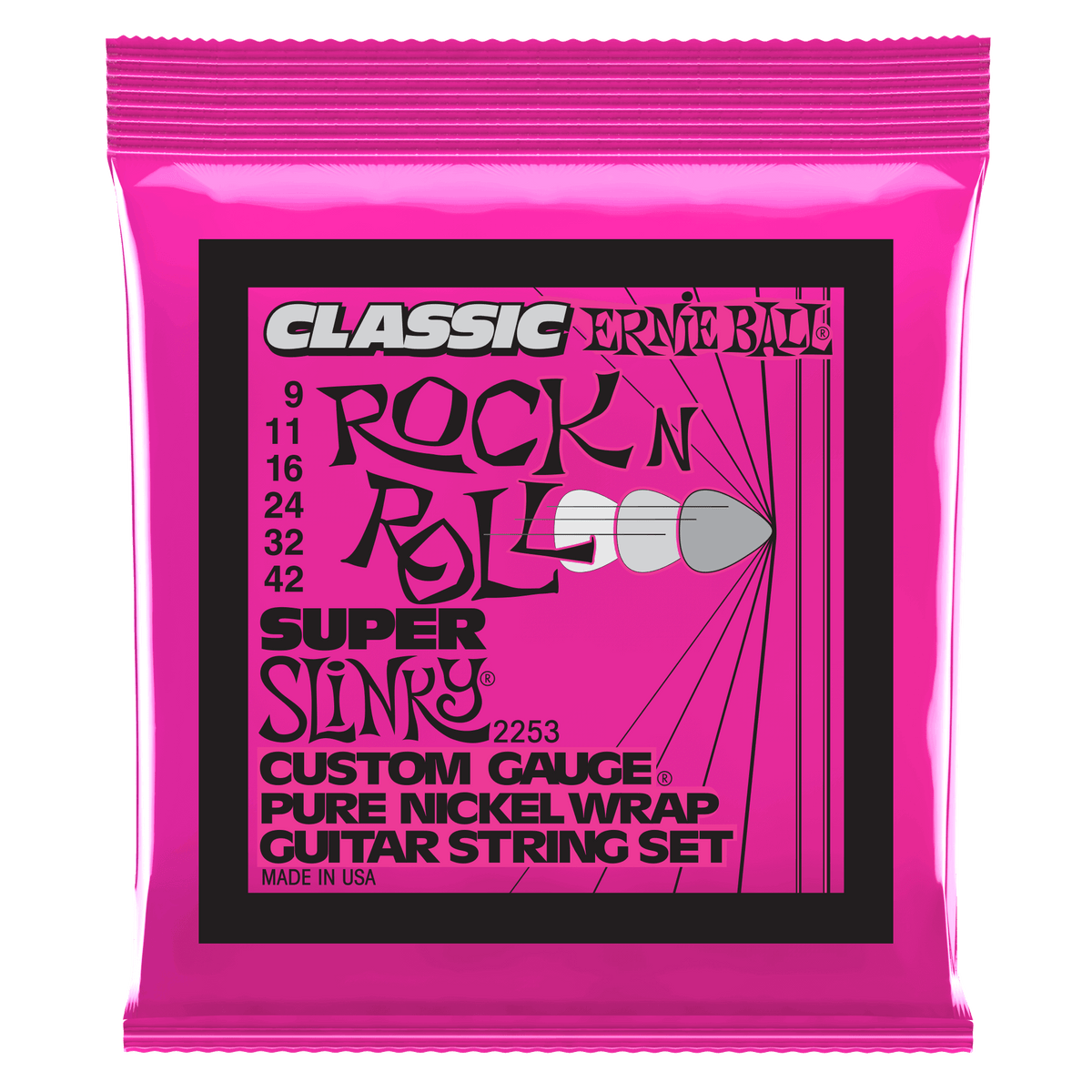 Ernie Ball Super Slinky Classic Rock n Roll Pure Nickel Wrap Electric Guitar Strings - 10-46 Gauge