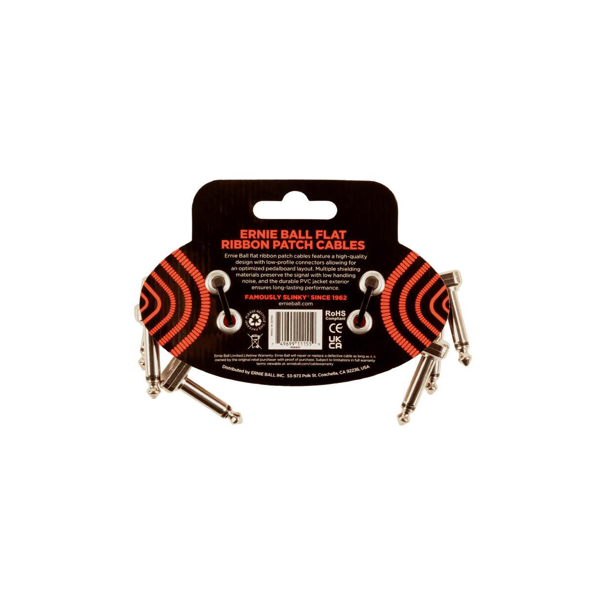 Ernie Ball Flat Ribbon Patch Cable 3in - Red - 3 Pack