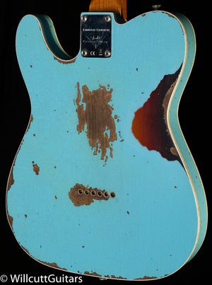 Fender Custom Shop LTD CuNiFe Roasted Telecaster Custom Heavy Relic Aged Daphne Blue over 3-Tone Sunburst (095)