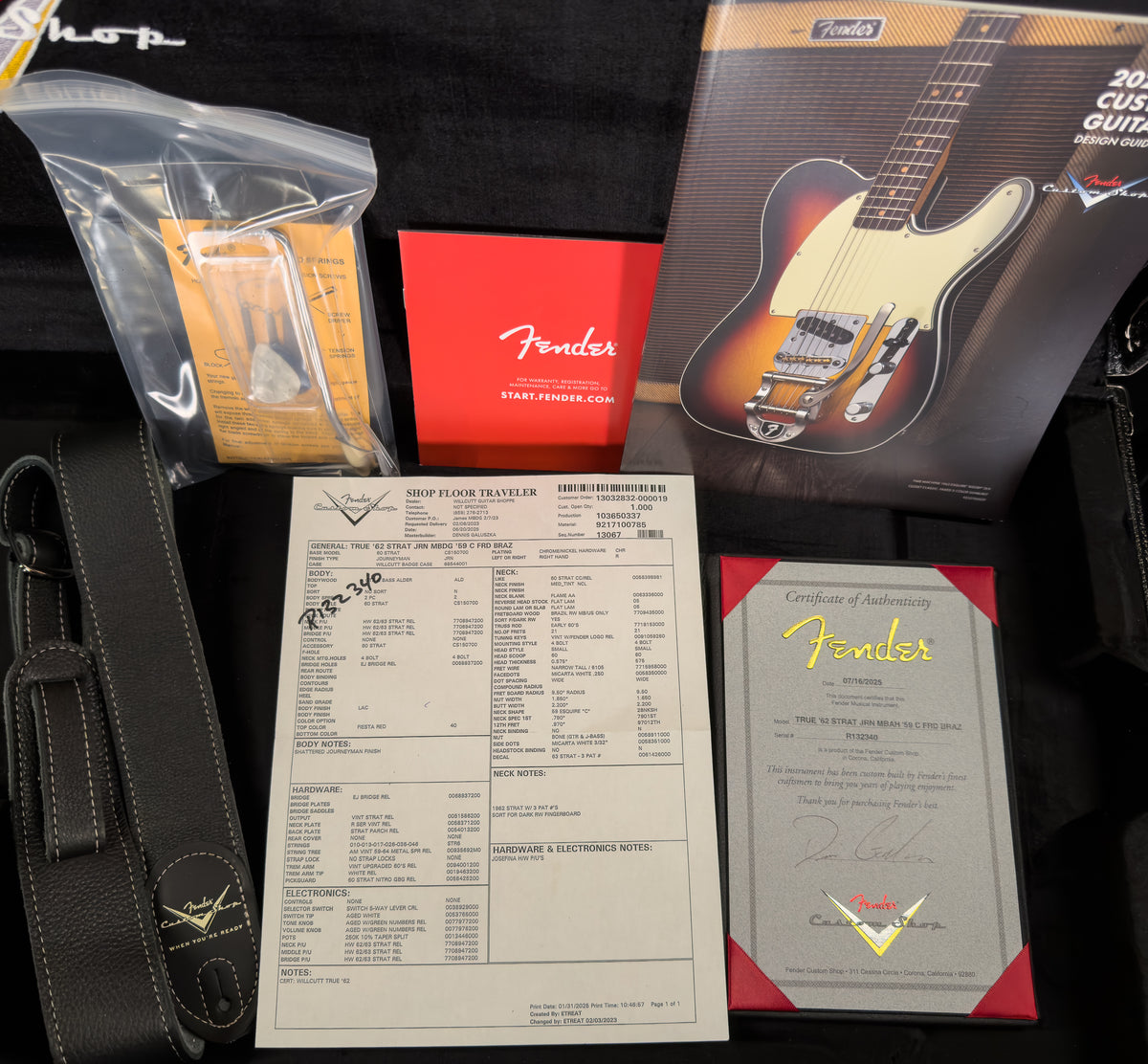 Fender Custom Shop True &#39;62 Strat Journeyman Relic Masterbuilt Dennis Galuszka Fiesta Red Brazilian &#39;59 C  (340)