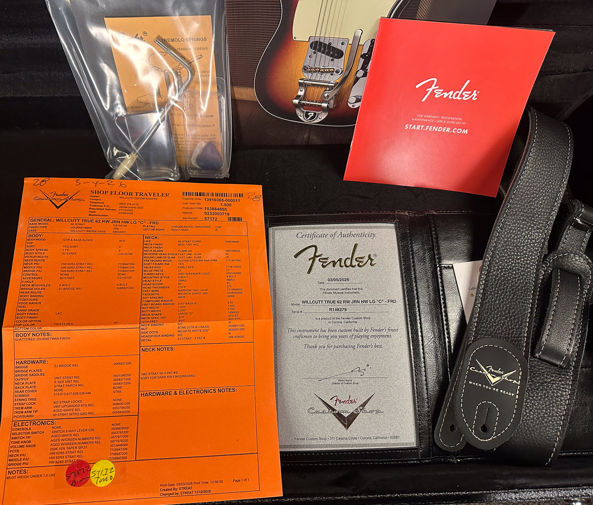 Fender Custom Shop Willcutt True '62 Journeyman Relic Fiesta Red Large C (279)