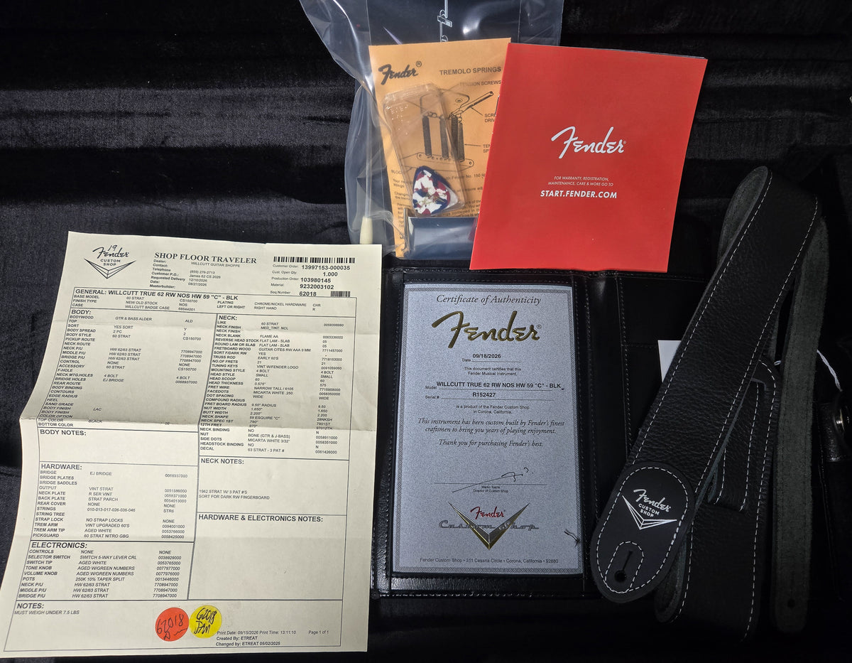 Fender Custom Shop Willcutt True '62 Stratocaster NOS Black 59 "C" (427)