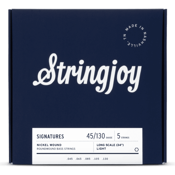 Stringjoy Light Top / Heavy Bottom Gauge (45-130) 5 String Long Scale Nickel Wound Bass Guitar Strings