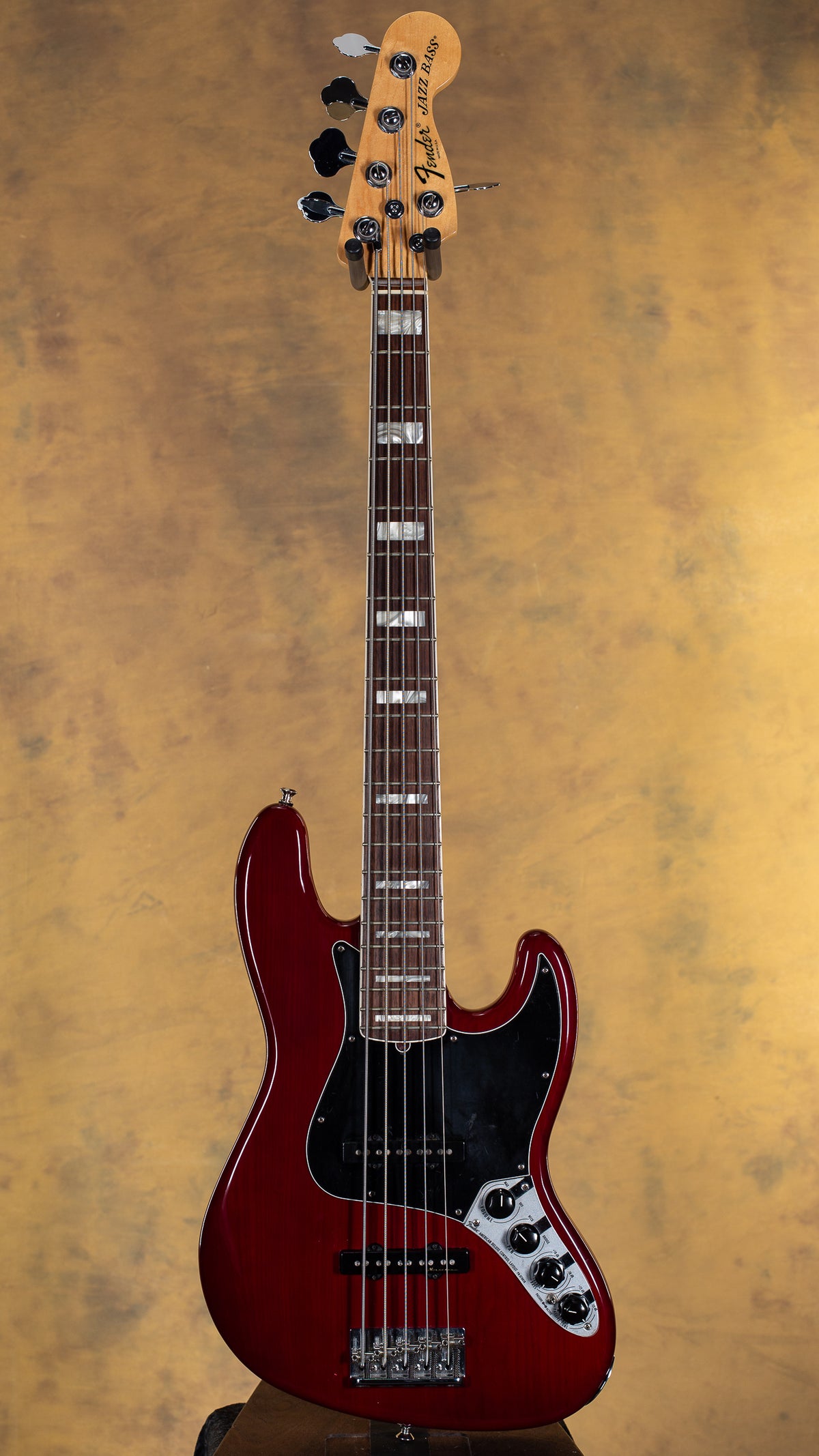 2012 Fender American Deluxe Jazz Bass V Wine Transparent