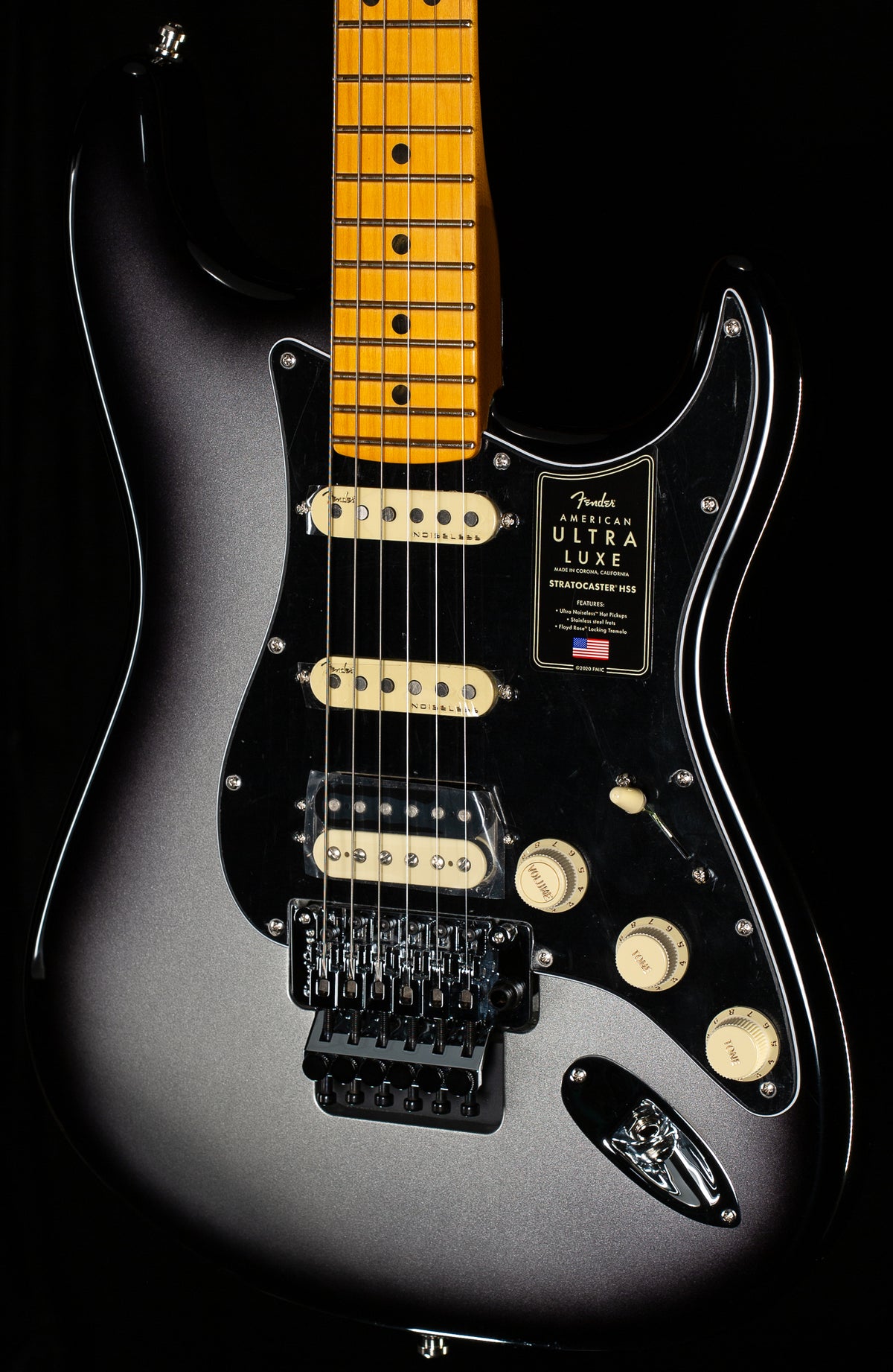 Fender American Ultra Luxe Stratocaster Floyd Rose HSS Maple Fingerboard Silverburst (854)