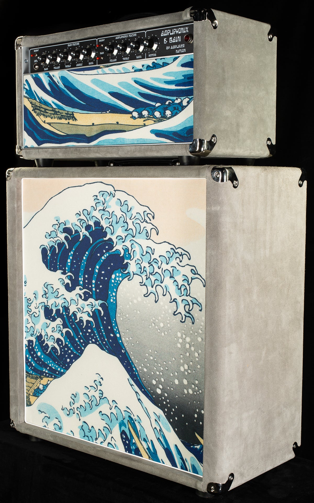 Amplified Nation Ampliphonix and Gain Head 50W Silver Suede/Wave Baffle + 2x12 Square Cabinet