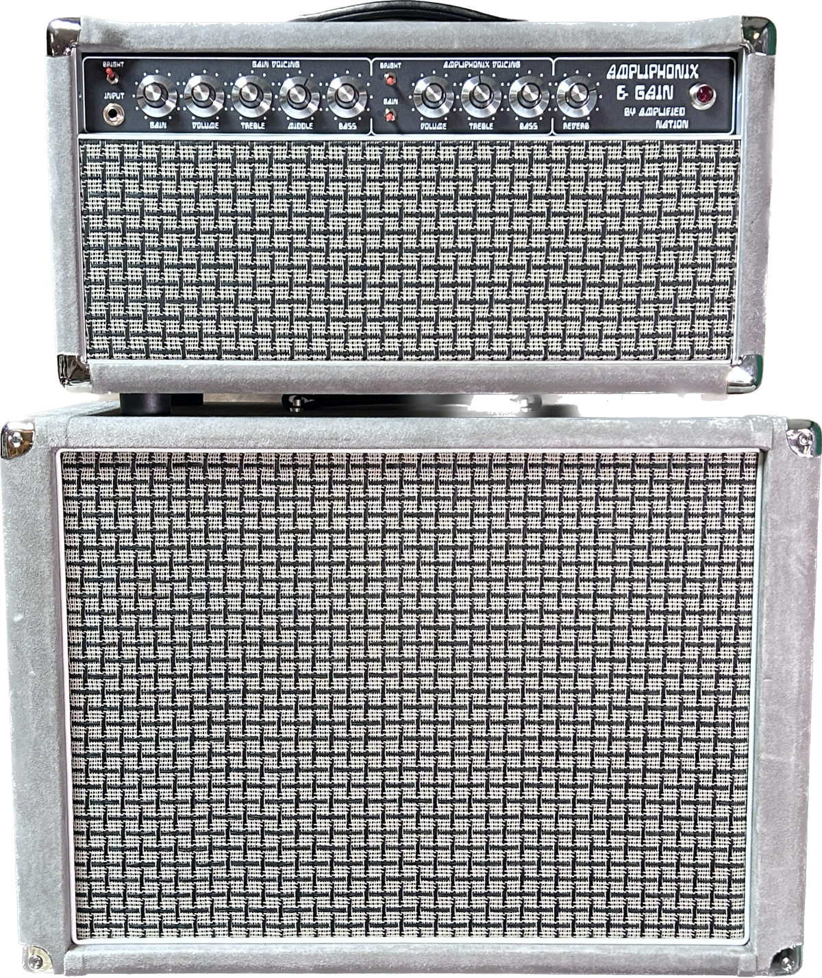 Amplified Nation Ampliphonix and Gain Head and 1x12 Cab Silver Suede