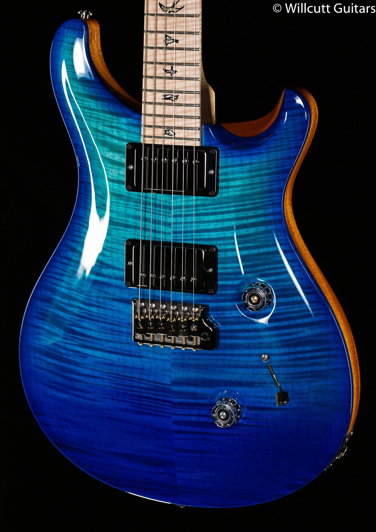 PRS Custom 24 10 Top Blue Fade Wrap Flame Maple Neck