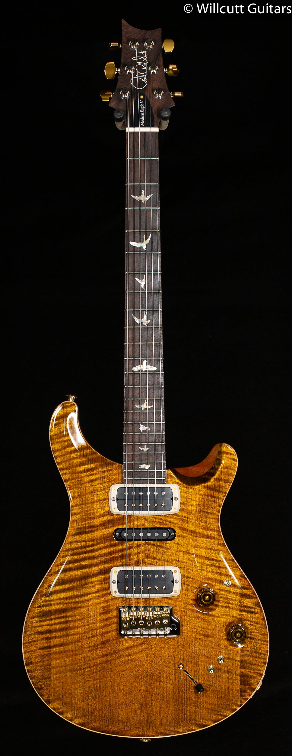 2022 PRS Wood Library Modern Eagle V Black Gold Stained Neck