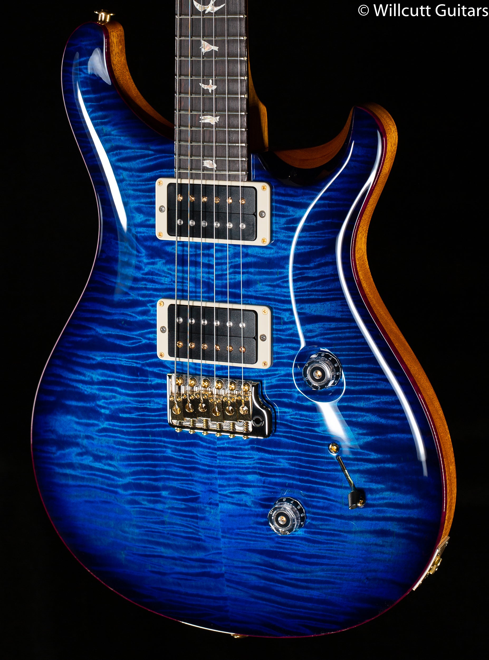 2022 PRS Custom 24 Custom Color Faded Blue Burst Raspberry Binding 