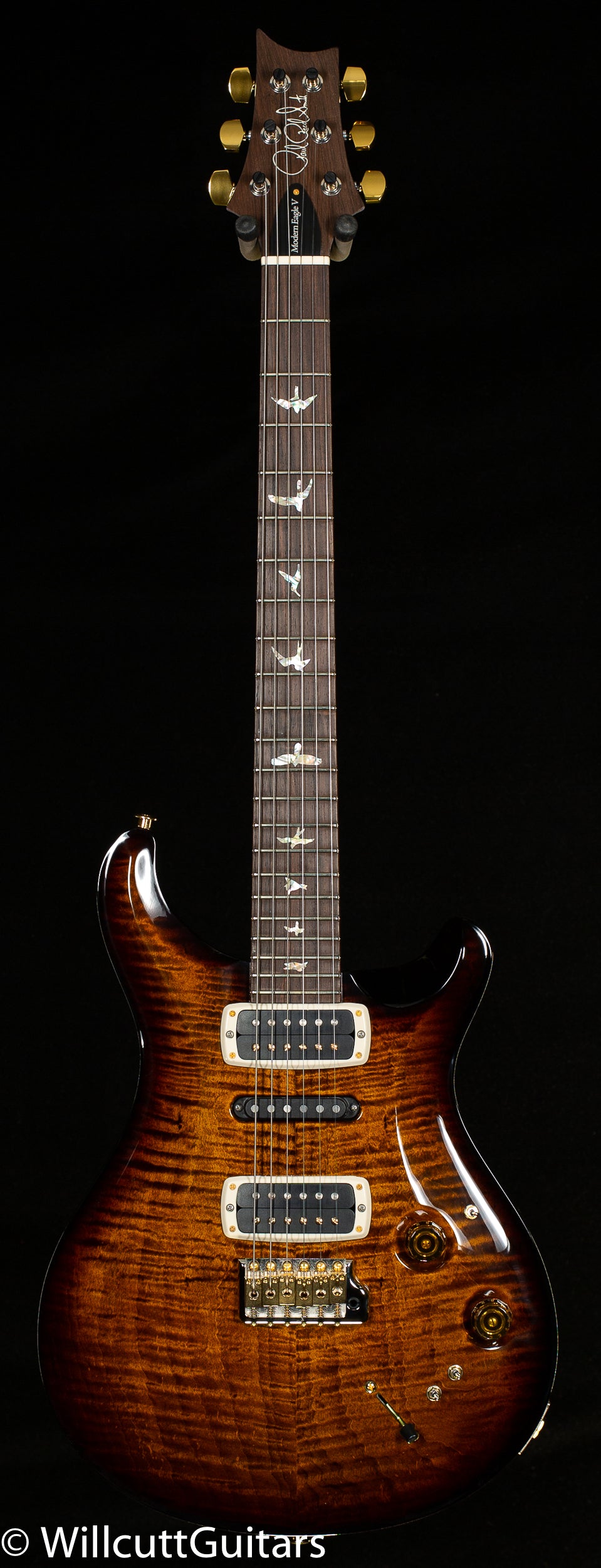 PRS Wood Library Modern Eagle V Black Gold Wraparound Burst Stained Flame Maple Neck (838)