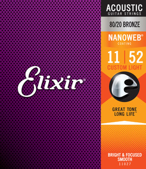 Elixir Strings Nanoweb 80/20 Bronze Acoustic Guitar Strings -.011-.052 Custom Light