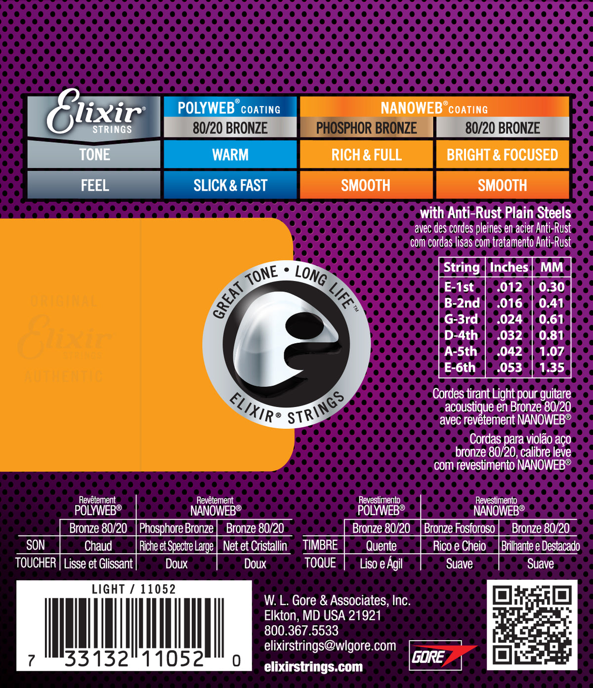 Elixir Strings Nanoweb 80/20 Bronze Acoustic Guitar Strings -.012-.053 Light