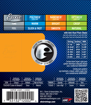 Elixir Strings Nanoweb Electric Guitar Strings-.009-.042 Super Light