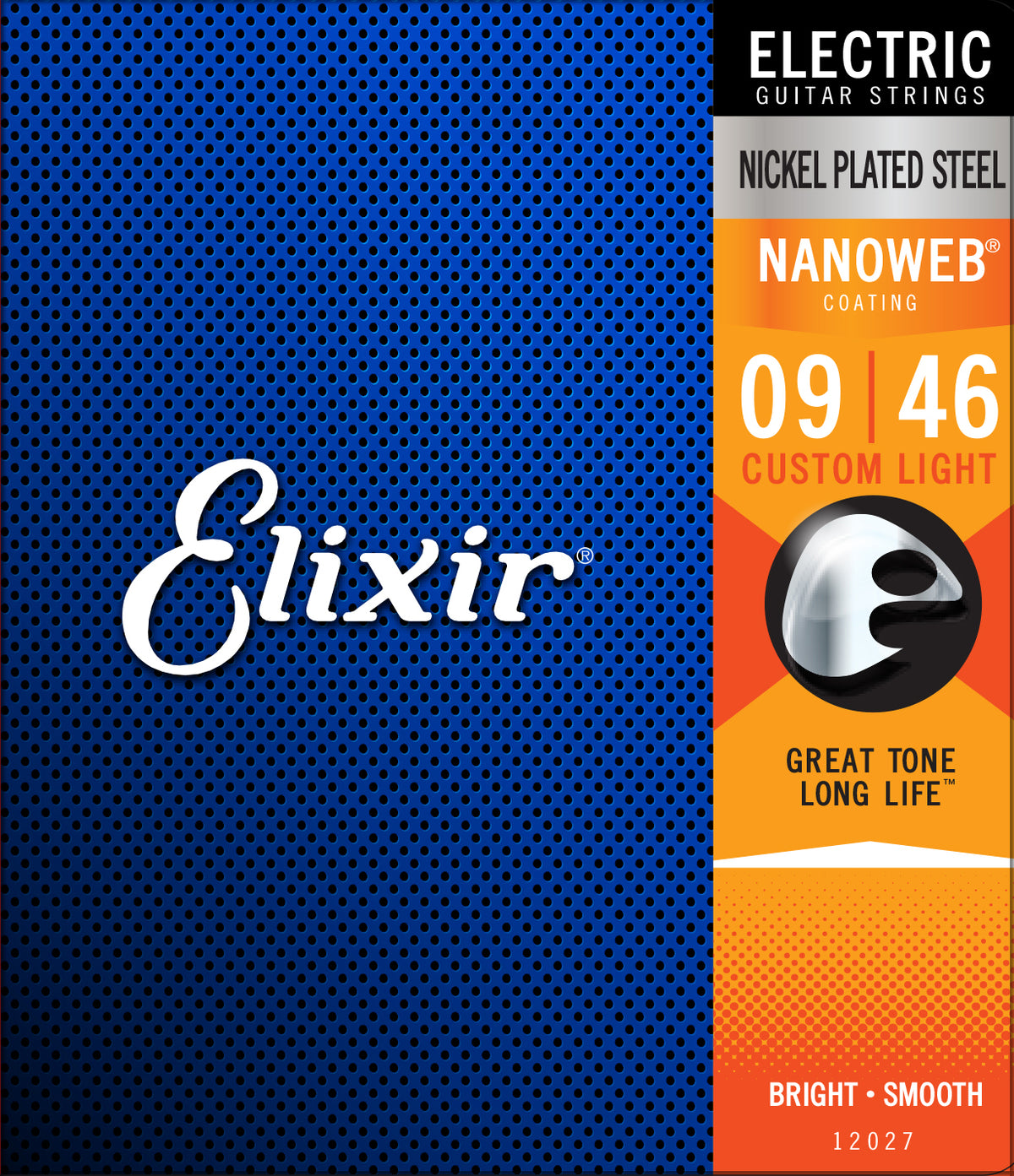 Elixir Strings Nanoweb Electric Guitar Strings-.009-.046 Custom Light