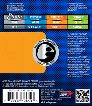 Elixir Strings Nanoweb Electric Guitar Strings- .010-.046 - 12-String Light