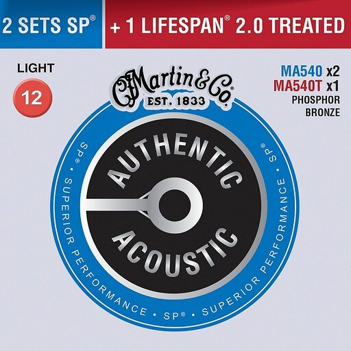 Martin Authentic Acoustic Value Pack Phosphor Bronze Light Guitar Strings -.012-.054