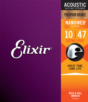 Elixir Strings Nanoweb Phosphor Bronze Acoustic Guitar Strings -.010-.047 Extra Light