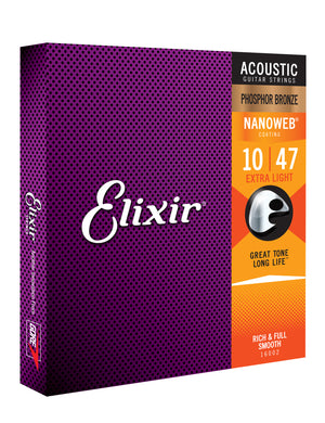 Elixir Strings Nanoweb Phosphor Bronze Acoustic Guitar Strings -.010-.047 Extra Light