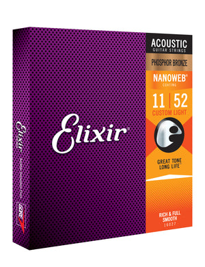Elixir Strings Nanoweb Phosphor Bronze Acoustic Guitar Strings -.011-.052 Custom Light