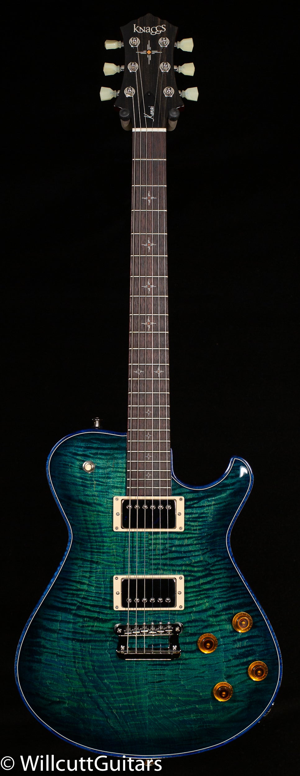 Knaggs Influence Kenai Blue GreenBurst w/Blue binding & T1 Maple top (615)