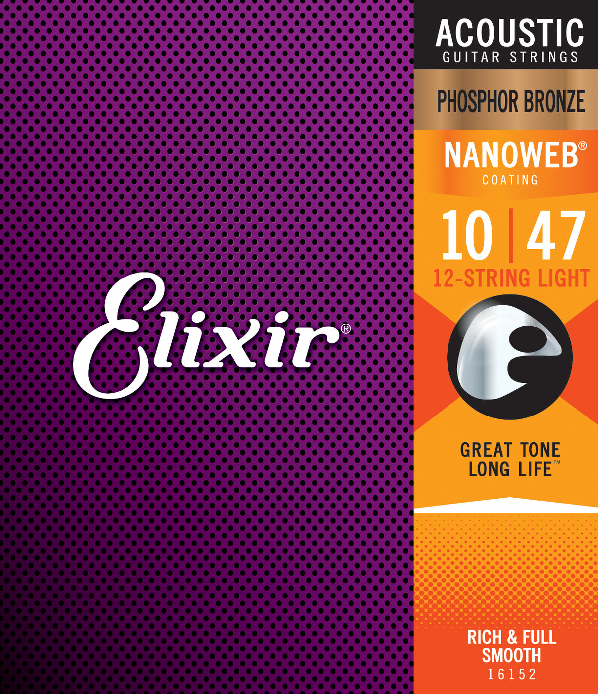 Elixir Strings Nanoweb Phosphor Bronze Acoustic Guitar Strings -.010-.047 & .010-.027 12-String Light