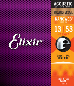 Elixir Strings Nanoweb Phosphor Bronze Acoustic Guitar Strings -.013-.053 HD Light