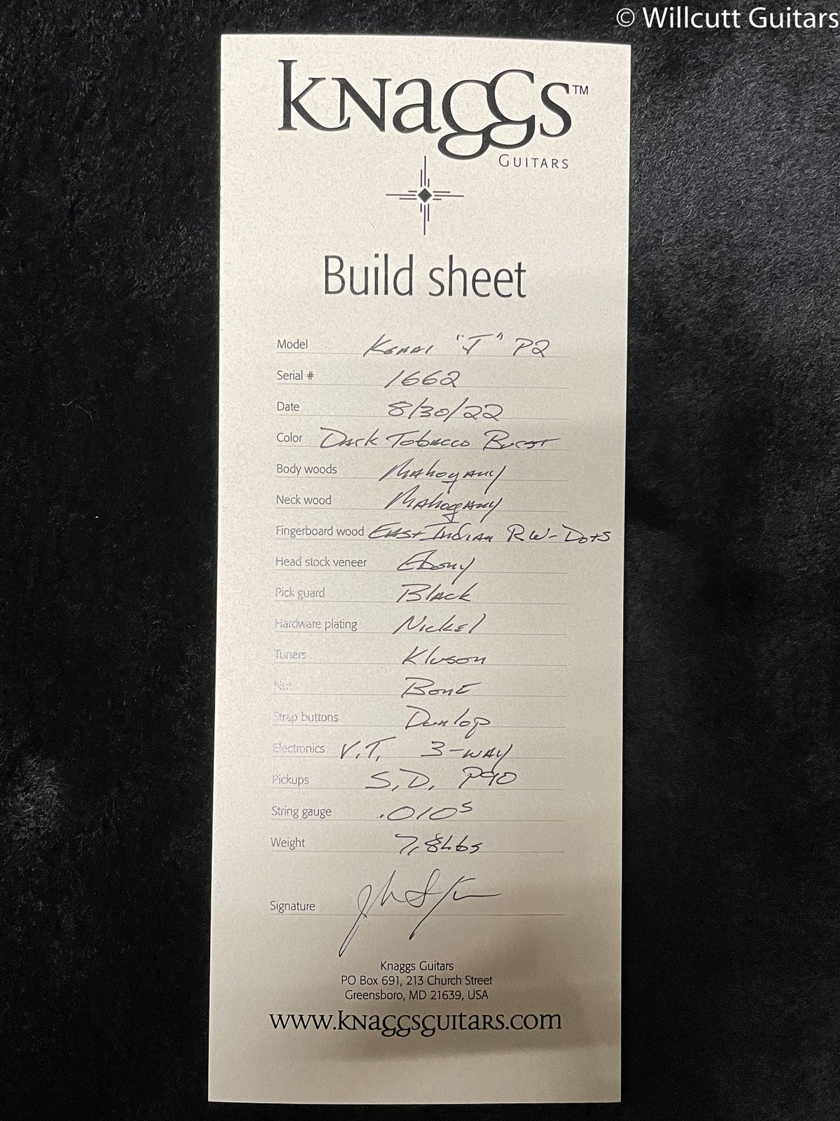 Knaggs Influence Kenai J 2-90 TobaccoBurst Gloss (662)