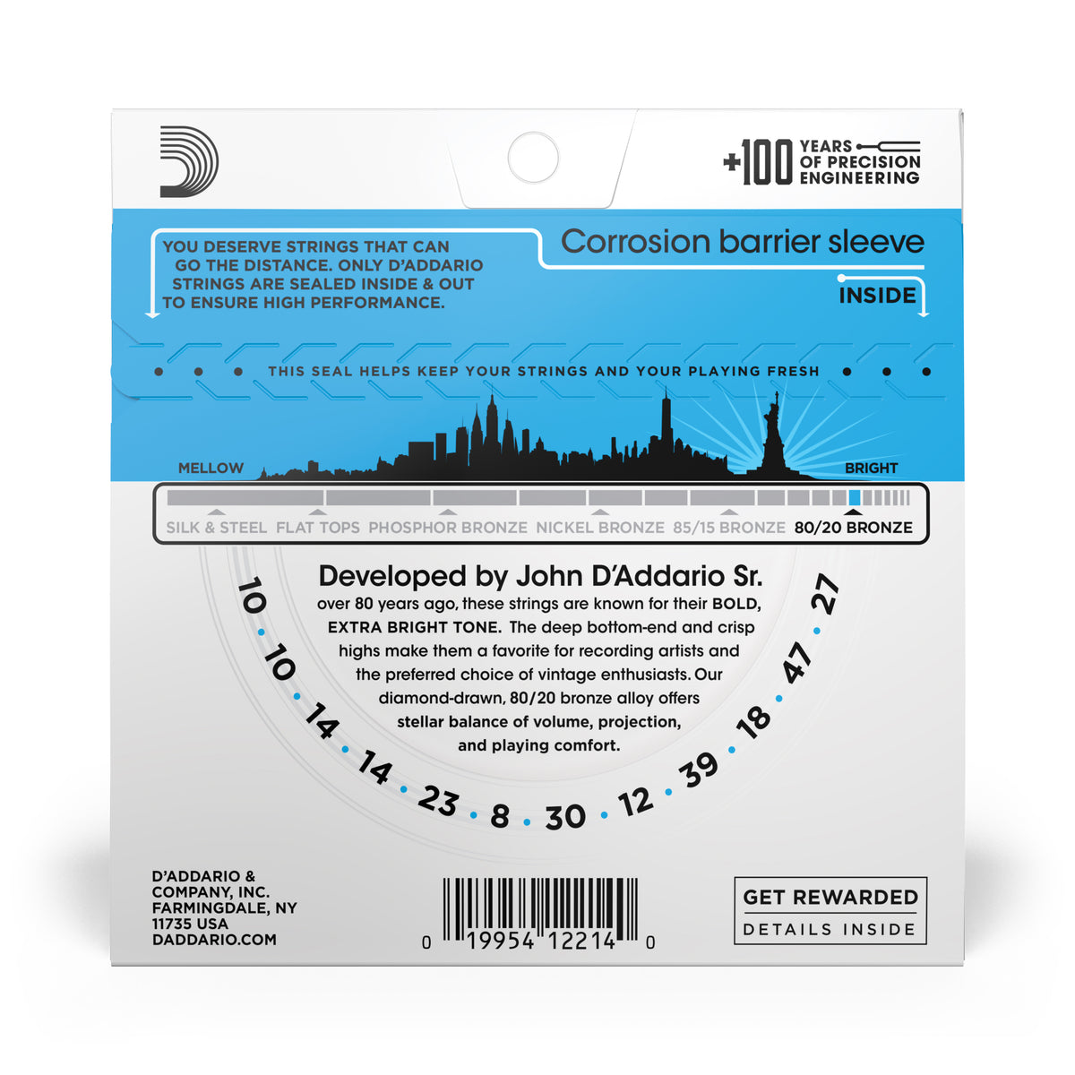 D&#39;Addario EJ36, 12-String, 80/20 Bronze, Light 10-47