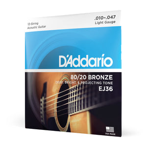 D'Addario EJ36, 12-String, 80/20 Bronze, Light 10-47